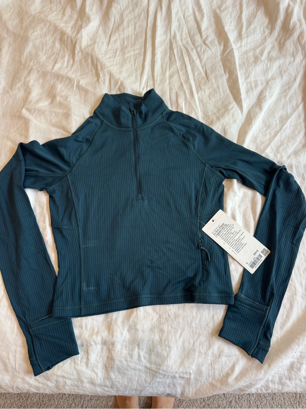 lululemon athletica Ribbed Half-Zip Pullover in Deep Teal